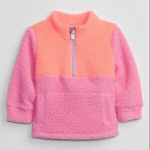 baby Gap Sherpa Quarter-Zip Neon Coral Pink Volt Colorblock Sweatshirt Kangaroo